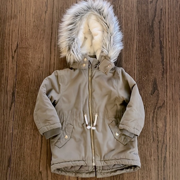H&M Other - H&M toddler baby girl 1-2 years fur lined winter jacket coat olive army green